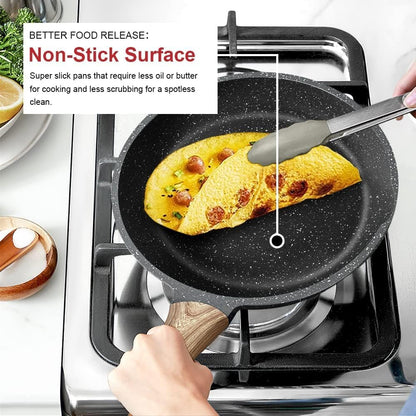 Nonstick Granite Frying Pan Skillet, Non Stick Omelette Fry Pans, Omelet Egg Pan, Stone Cookware Chef'S Pan, Induction Compatible, PFOA Free (Gray, 9.5 Inch with Lid)
